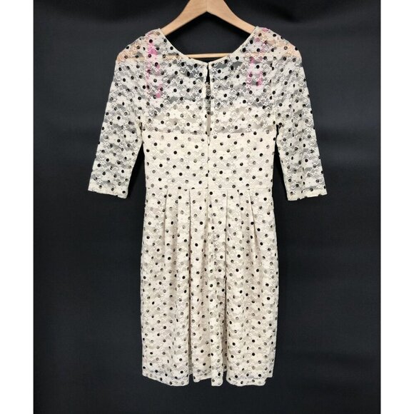 NWOT Betsey Johnson Womens Polka Dot Lace Dress Size 2 Cream Black Dance Party - Picture 3 of 10